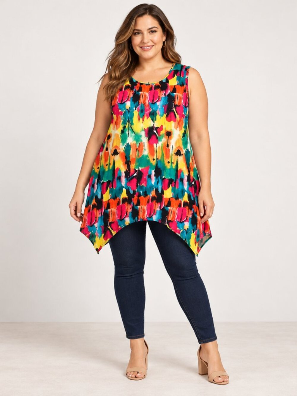 Women's Color Splash Relaxed Fit Asymmetrical Tunic Top XL